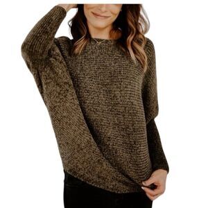 FAVLUX Chenille dolman sleeve Knit Sweater | olive green | size M